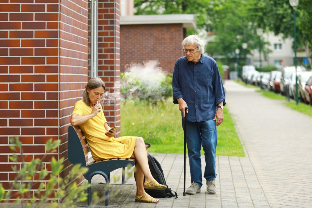 Senior man receiving support with long-term care